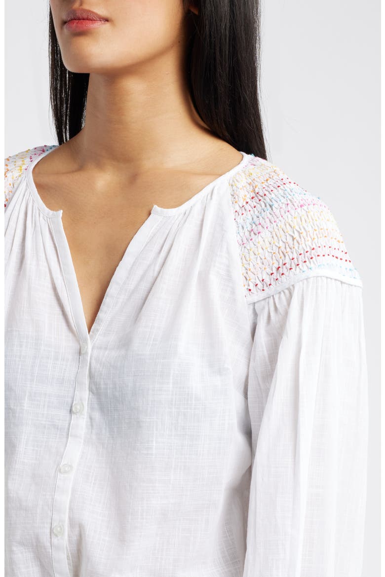 Smocked Shoulder Cotton Shirt, Alternate, color, WHITE