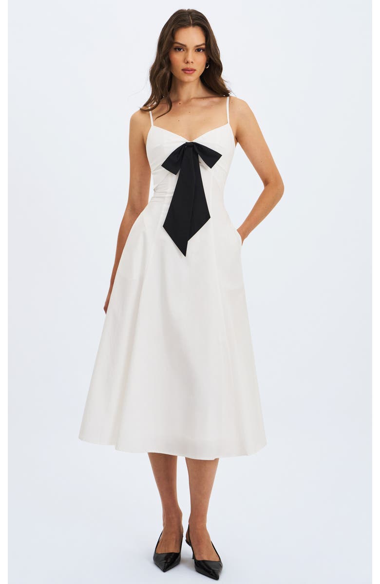 Miss Circle Corinne Poplin Flared Maxi Dress with Removable Bow, Main, color, White