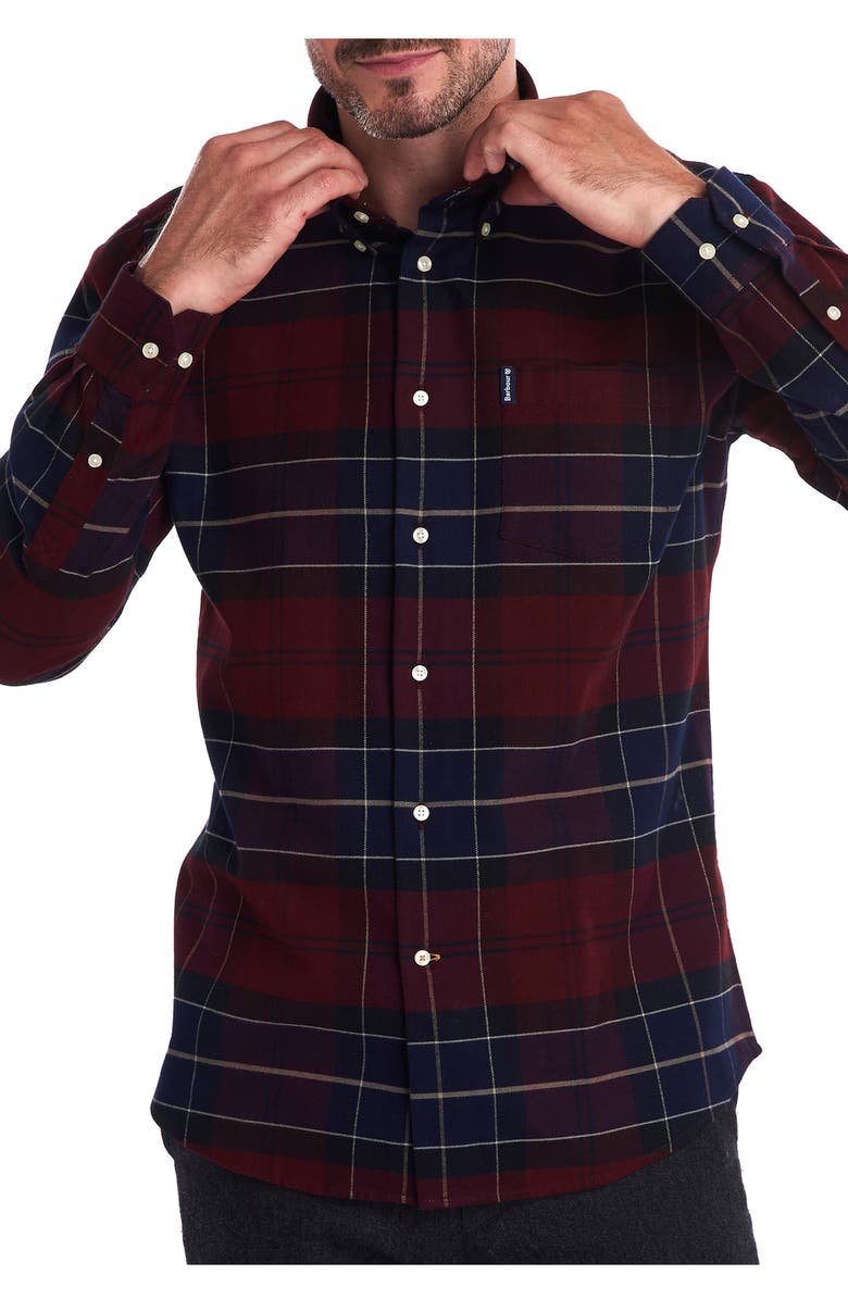 Barbour Lustleigh Plaid Button-Down Flannel Shirt, Main, color, Merlot