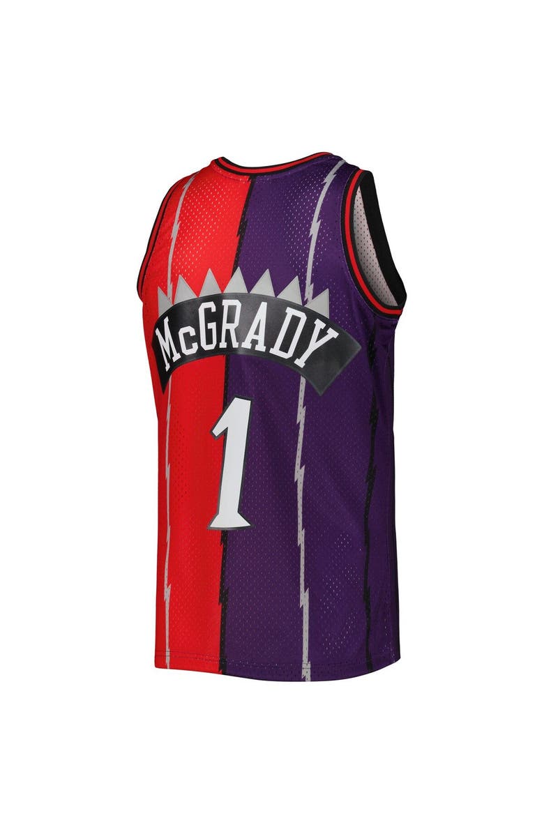 Mitchell & Ness Men's Mitchell & Ness Tracy McGrady Purple/Red Toronto Raptors Hardwood Classics 1998/99 Split Swingman Jersey, Alternate, color, 