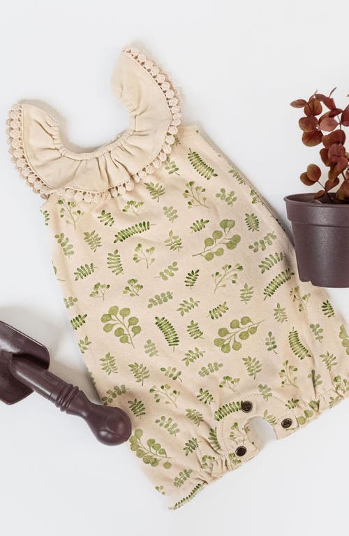 Shop L'ovedbaby Print Ruffled Organic Cotton Bubble Romper In Stone Botanica