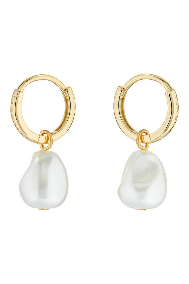 Periaa Imitation Pearl Drop Huggie Hoop Earrings, Alternate, color, GOLD TONE/ PEARL