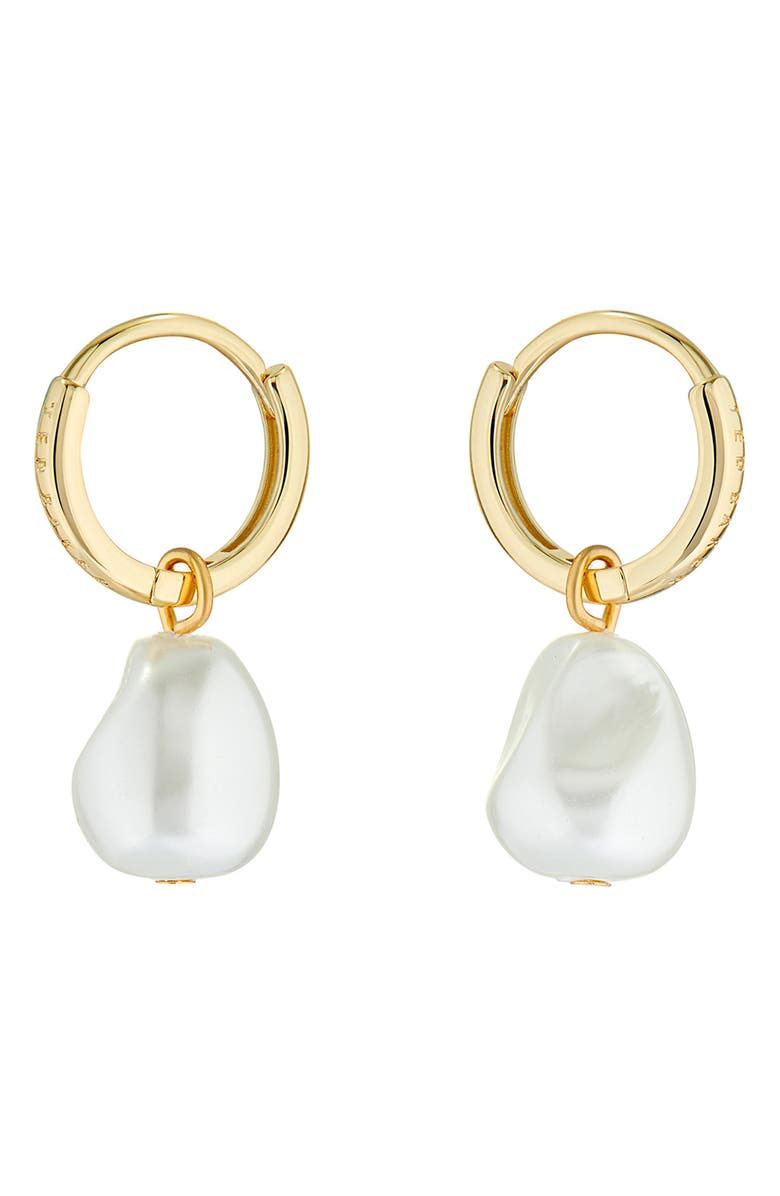 Ted Baker London Periaa Imitation Pearl Drop Huggie Hoop Earrings, Alternate, color, Gold Tone/ Pearl