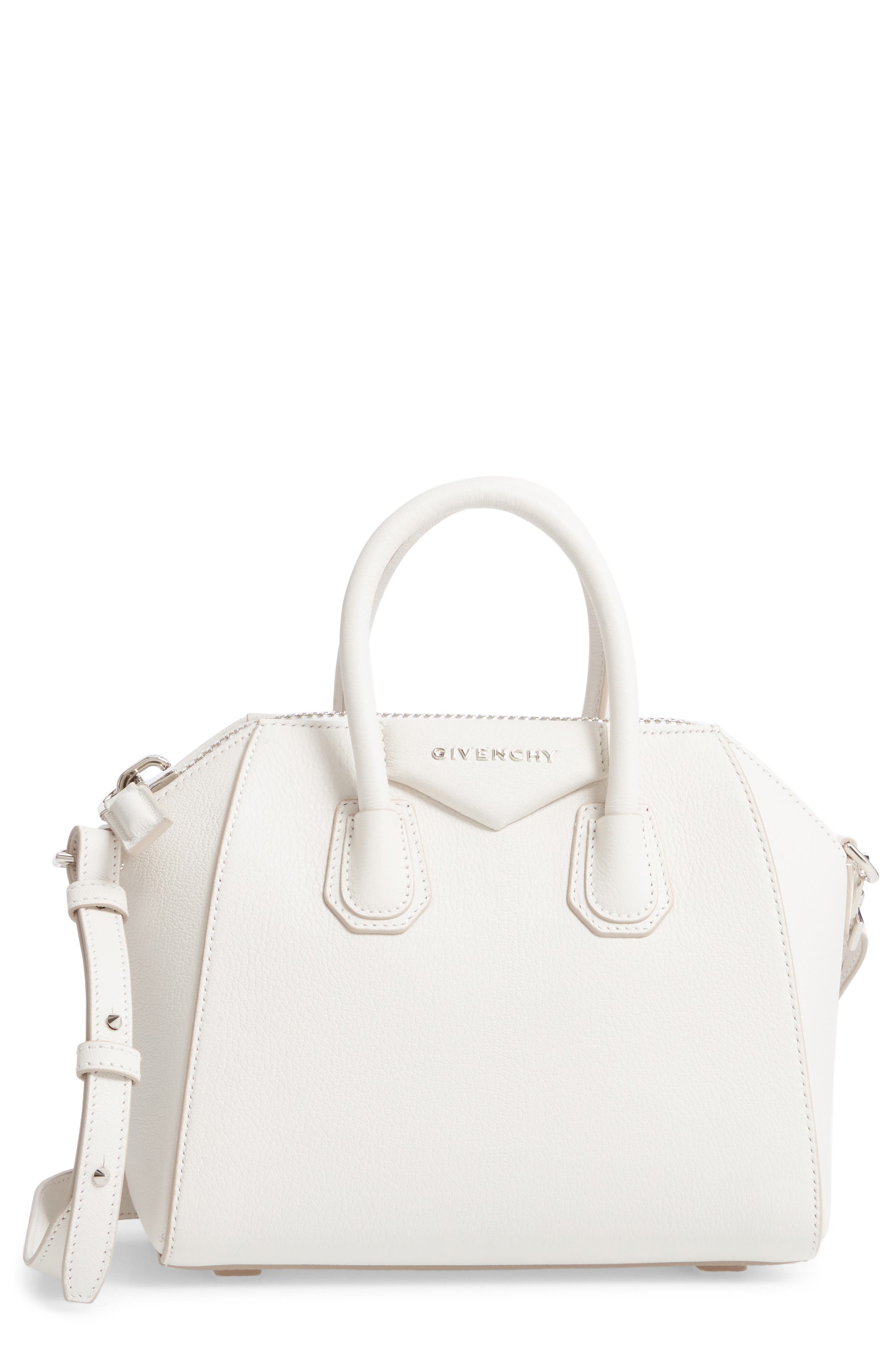 Mini Antigona Sugar Leather Satchel, Main, color, WHITE