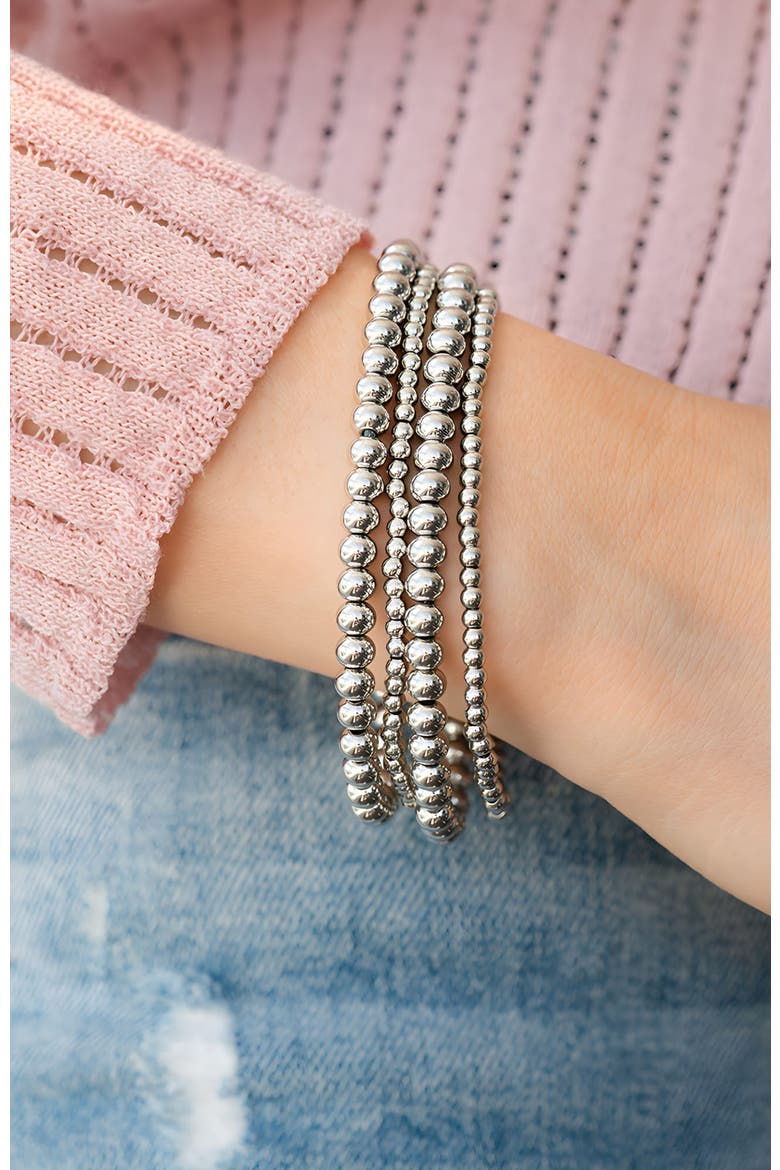 3mm & 5mm Beaded Bracelet Stacking Set, Alternate, color, Silver