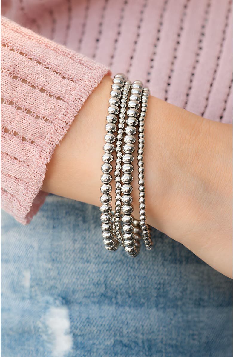 Mint & Lily 3mm & 5mm Beaded Bracelet Stacking Set, Alternate, color, Silver