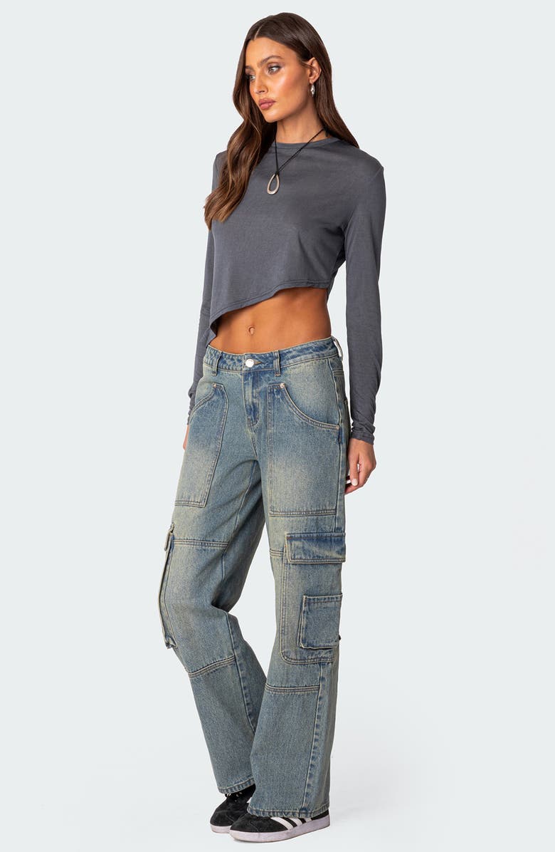 EDIKTED Asymmetric Long Sleeve T-Shirt, Alternate, color, Gray