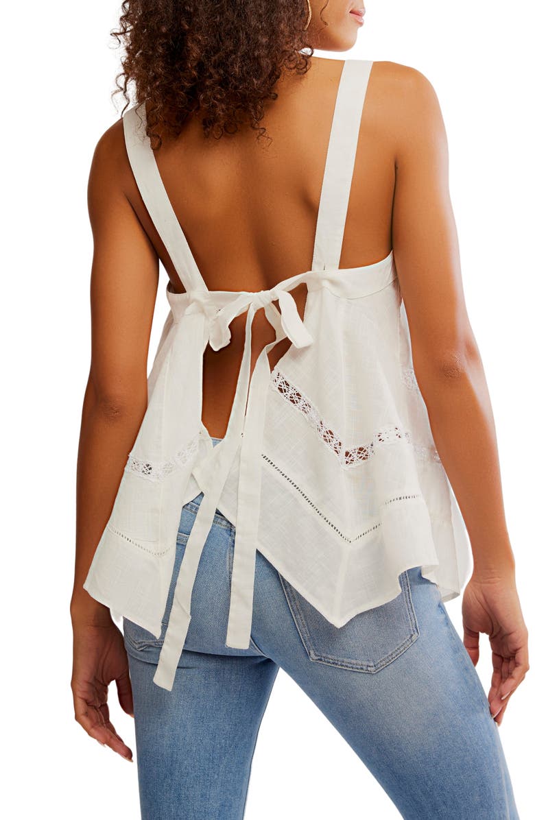 Free People Lace Inset Handkerchief Hem Cotton Camisole, Alternate, color, Clean Ivory