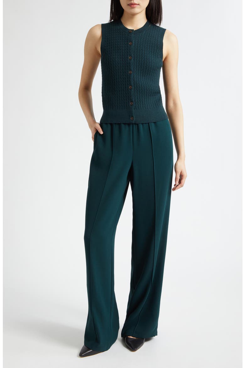 Sleeveless Cable Stitch Merino Wool Blend Cardigan, Alternate, color, JUNIPER
