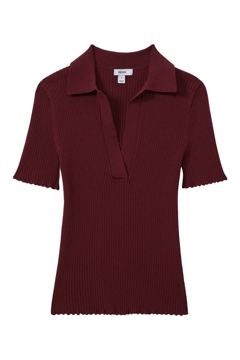 Lina Rib Cotton Blend Polo Sweater, Alternate, color, BURGUNDY
