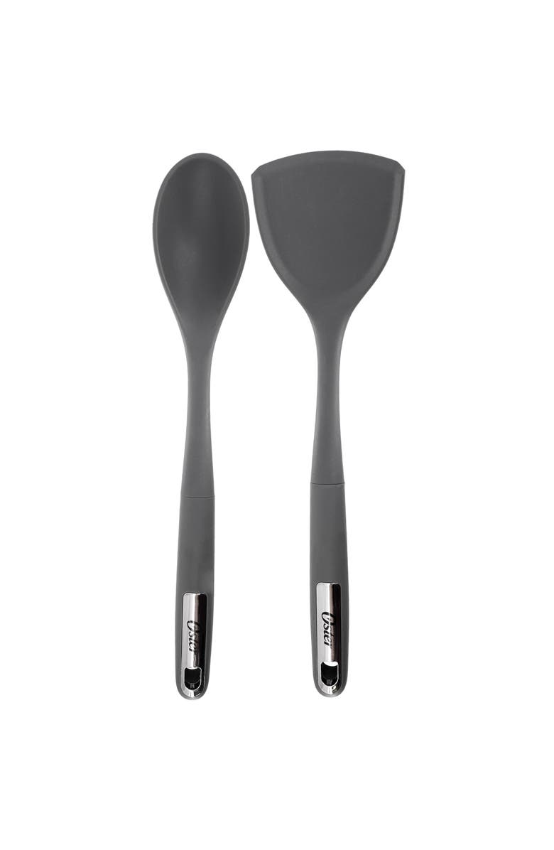 OSTER Ridgecrest 2 Piece Silicone Kitchen Tool Serving Spoon and Turner Set, Main, color, Gray
