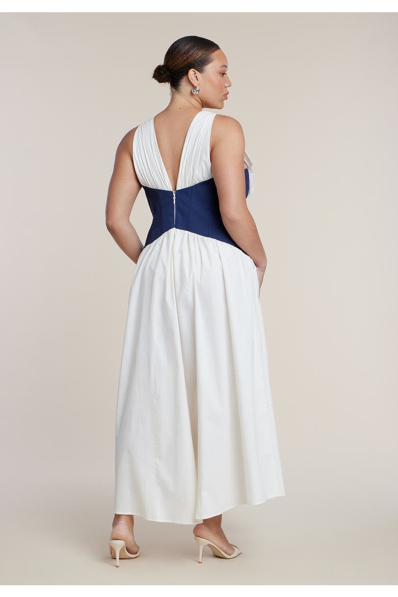 Corset Detail Poplin Maxi Dress, Alternate, color, JET STREAM