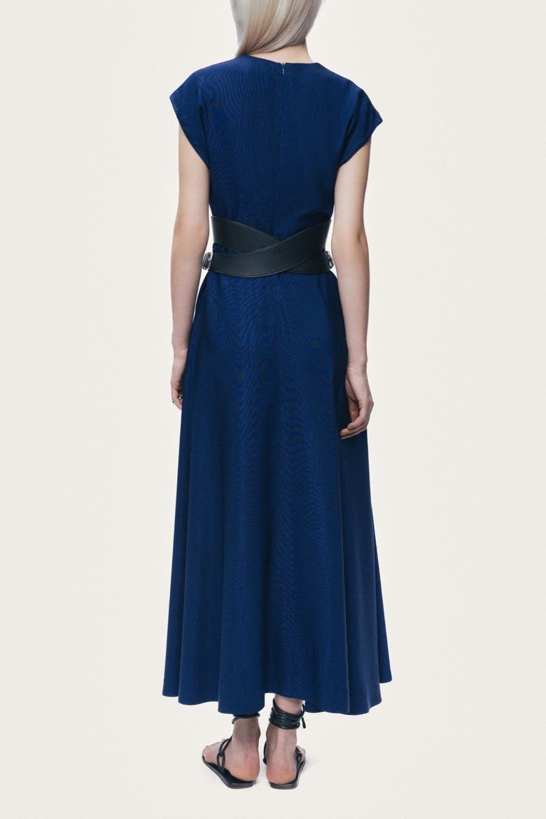 V-Neck Belted Midi Dress, Alternate, color, Navy