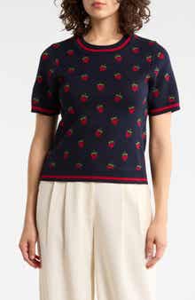 Adrianna Papell Short Sleeve Jacquard Sweater