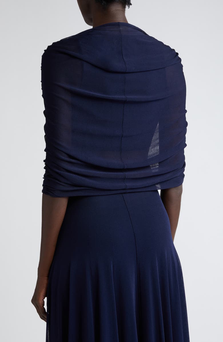 Brandon Maxwell Lyra Ruched Mesh Top, Alternate, color, Navy