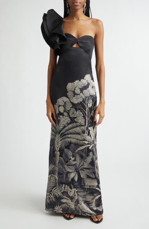 Valley of Kings Silk Organza One-Shoulder Gown