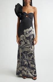 Johanna Ortiz Valley of Kings Silk Organza One-Shoulder Gown