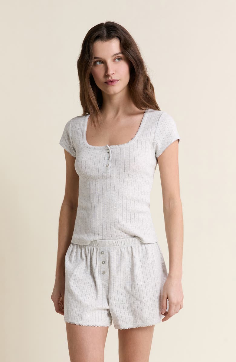 Etam Katell Pointelle Cotton Pajama Shorts, Alternate, color, Grey