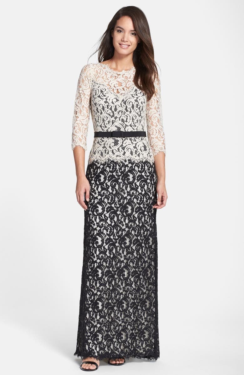Tadashi Shoji Mock Two Piece Lace Gown, Main, color,