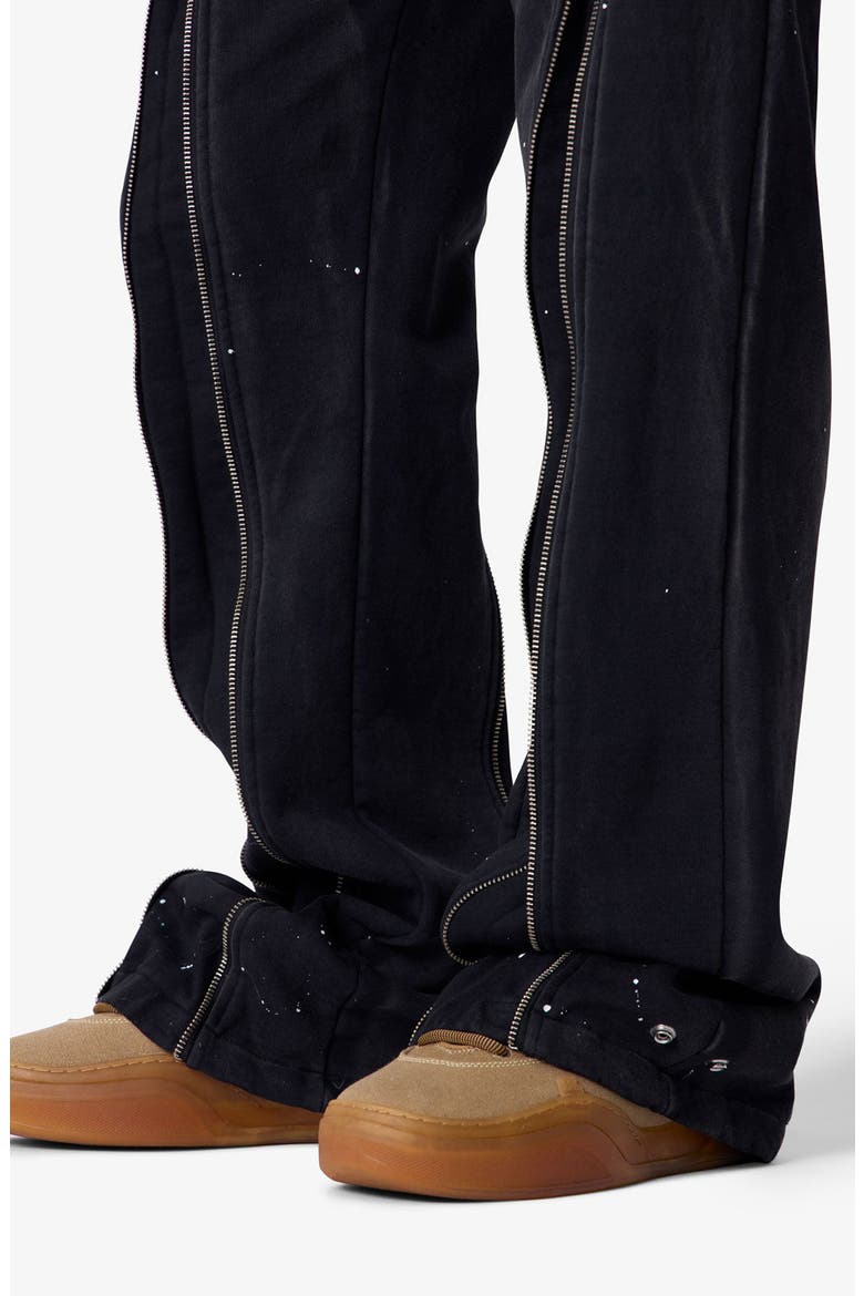 Rivet Zipper Flare Sweatpants, Alternate, color, WASHED BLACK