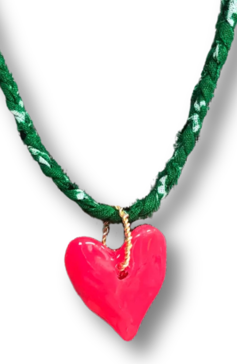 Humanist Beauty Upcycled Bandana Heart Necklace, Main, color, 