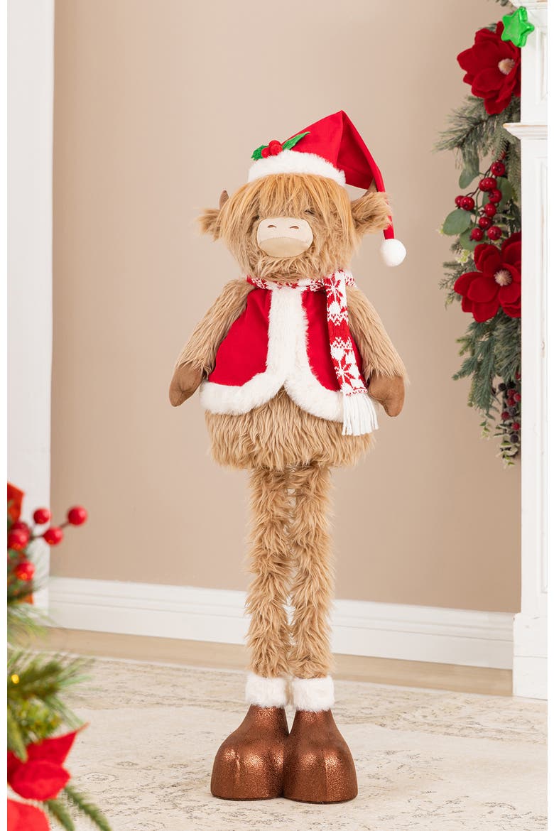 Fabric Christmas Highland Cow with Telescoped Legs Standing Decor, Alternate, color, Red
