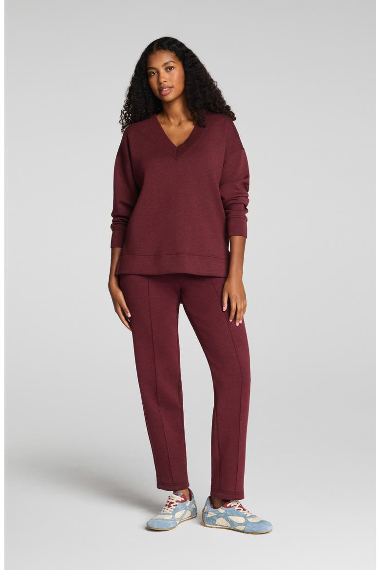 AirEssentials® Brushed V-Neck Tunic Sweatshirt, Alternate, color, CASSIS HEATHER