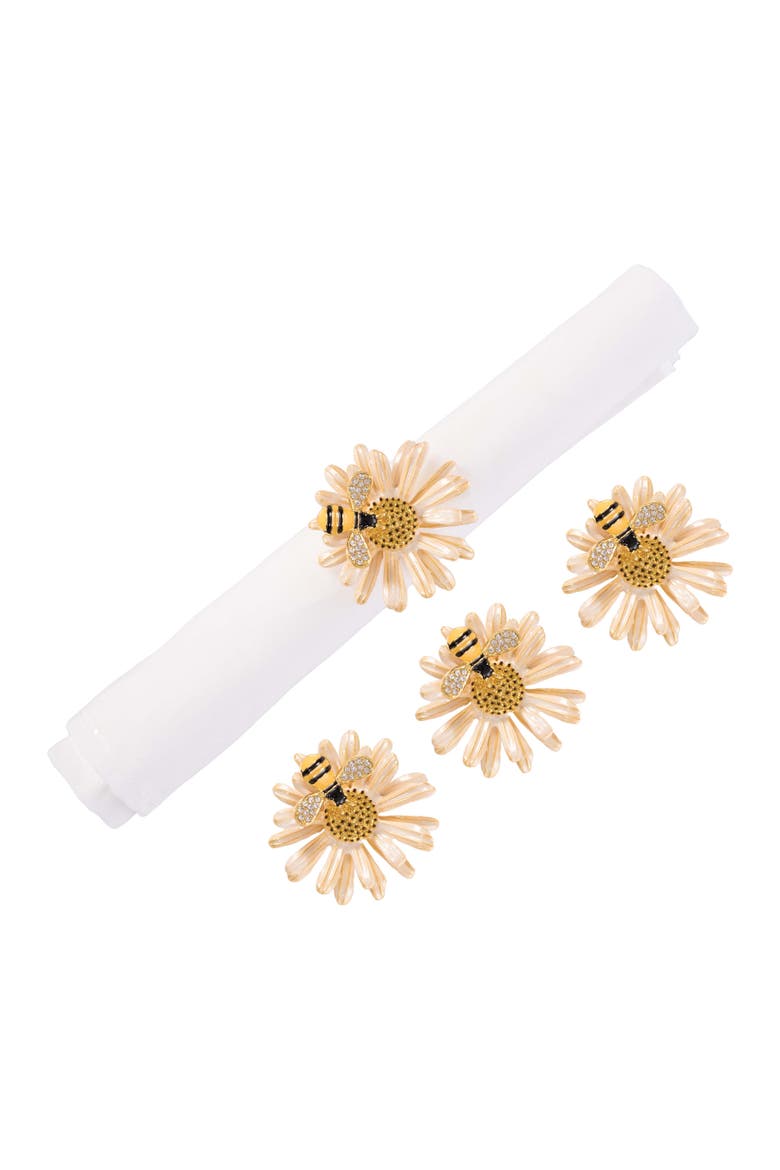 Daisy and Bee Tabletop Napkin Rings Set of 4, Main, color, Yellow