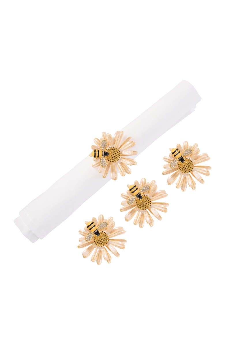 C&F Home Daisy and Bee Tabletop Napkin Rings Set of 4, Main, color, Yellow