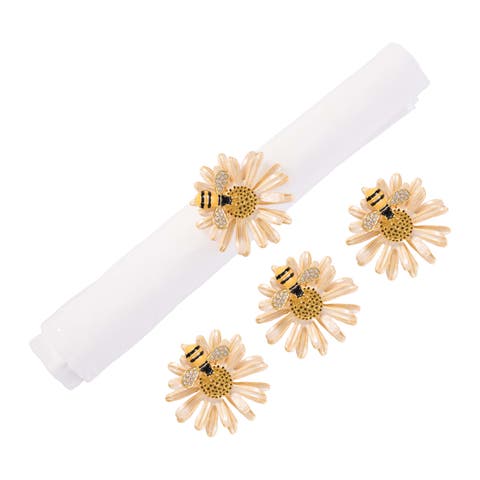 Daisy and Bee Tabletop Napkin Rings Set of 4
