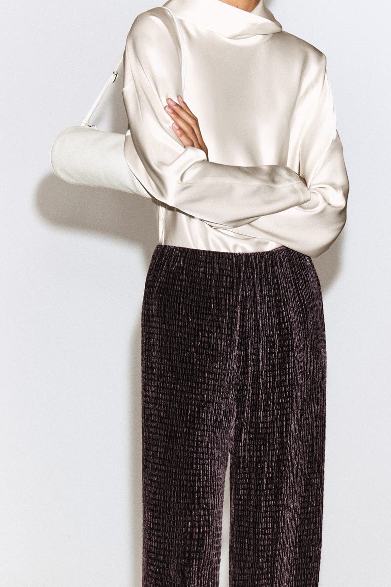 Plissé Velvet Pants, Alternate, color, CHOCOLATE