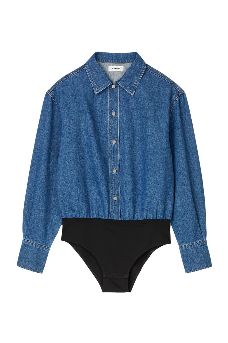 Denim shirt bodysuit, Alternate, color, Blue jean
