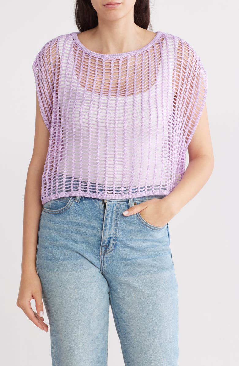 AREA STARS Boxy Openwork Top, Main, color,