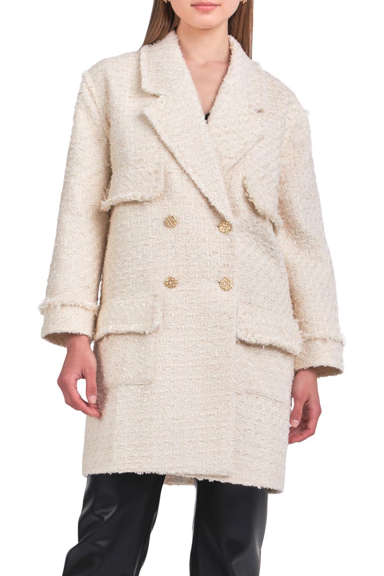 Double Breasted Tweed Coat, Main, color, CREAM
