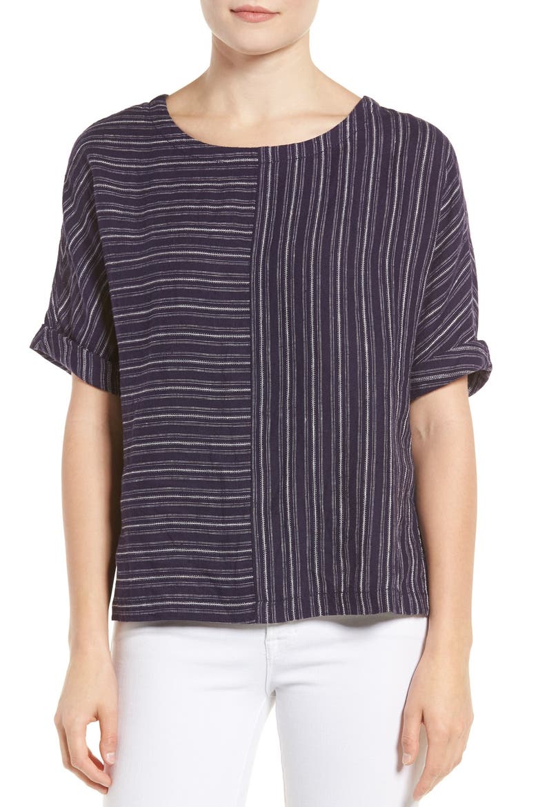 V-Back Linen Top, Main, color, NAVY DUSK PATTERN