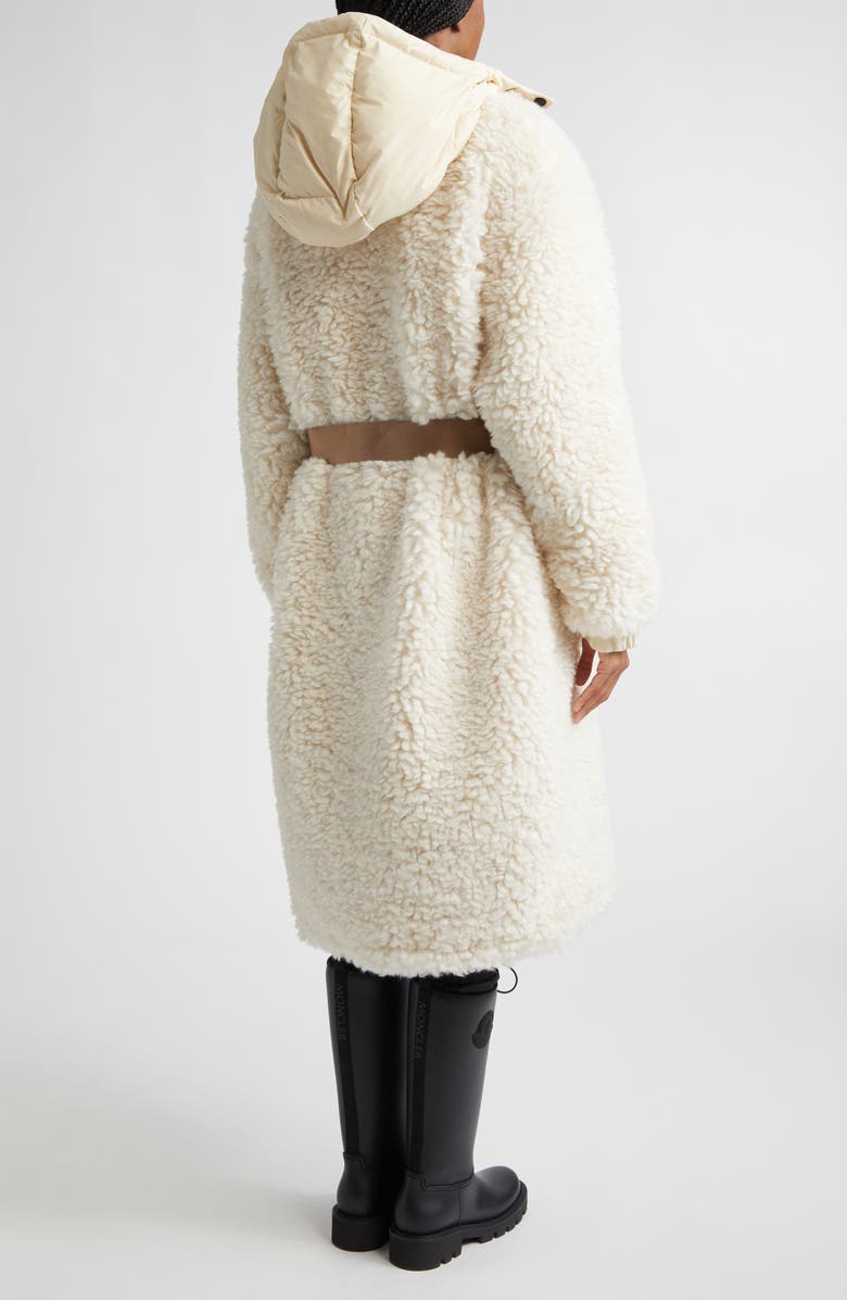 Moncler Grenoble Blavet Teddy Fleece Long Coat, Alternate, color, White