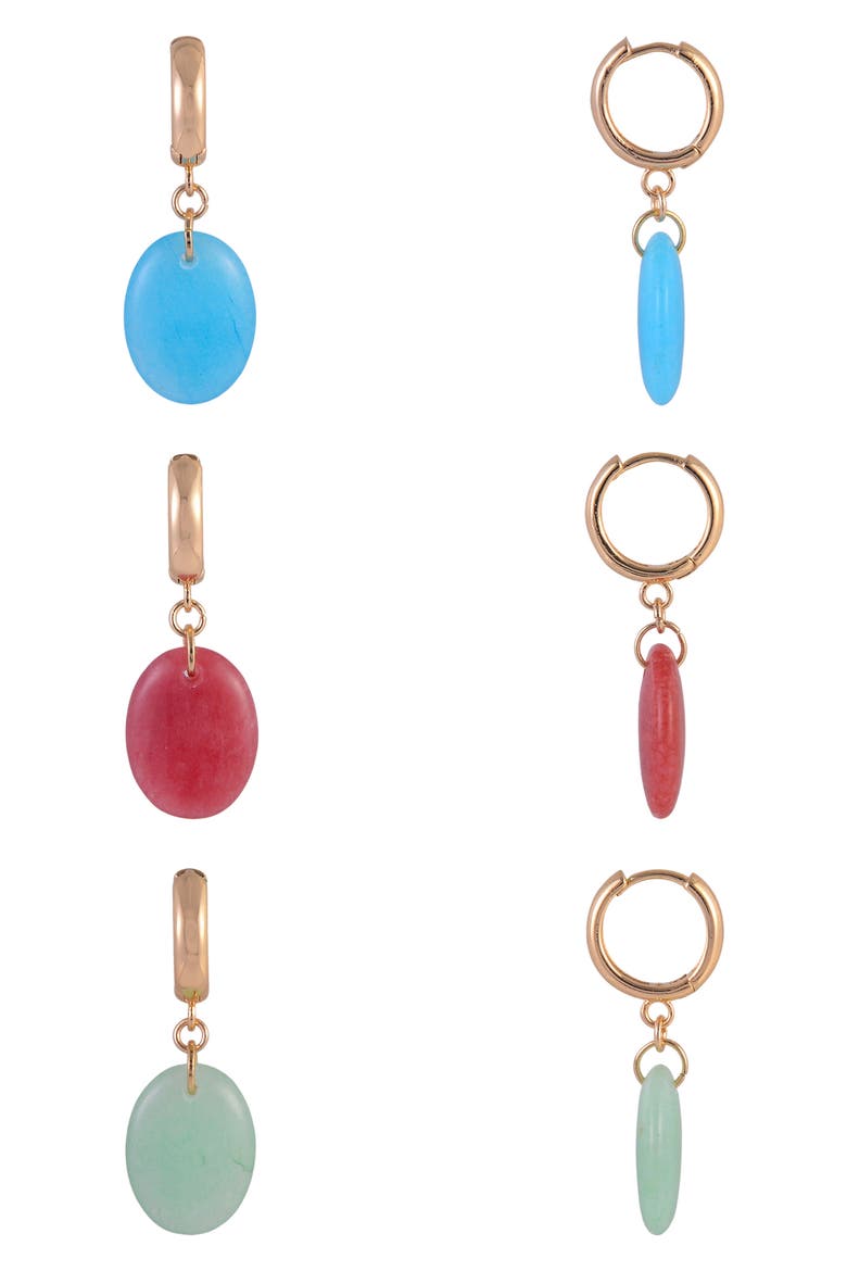 Set of 3 Aventurine Drop Earrings, Main, color, GOLD MULTI