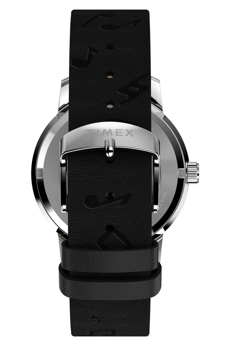 x Peanuts Marlin® Saxophonist Automatic Leather Strap Watch, 40mm, Alternate, color, SILVER