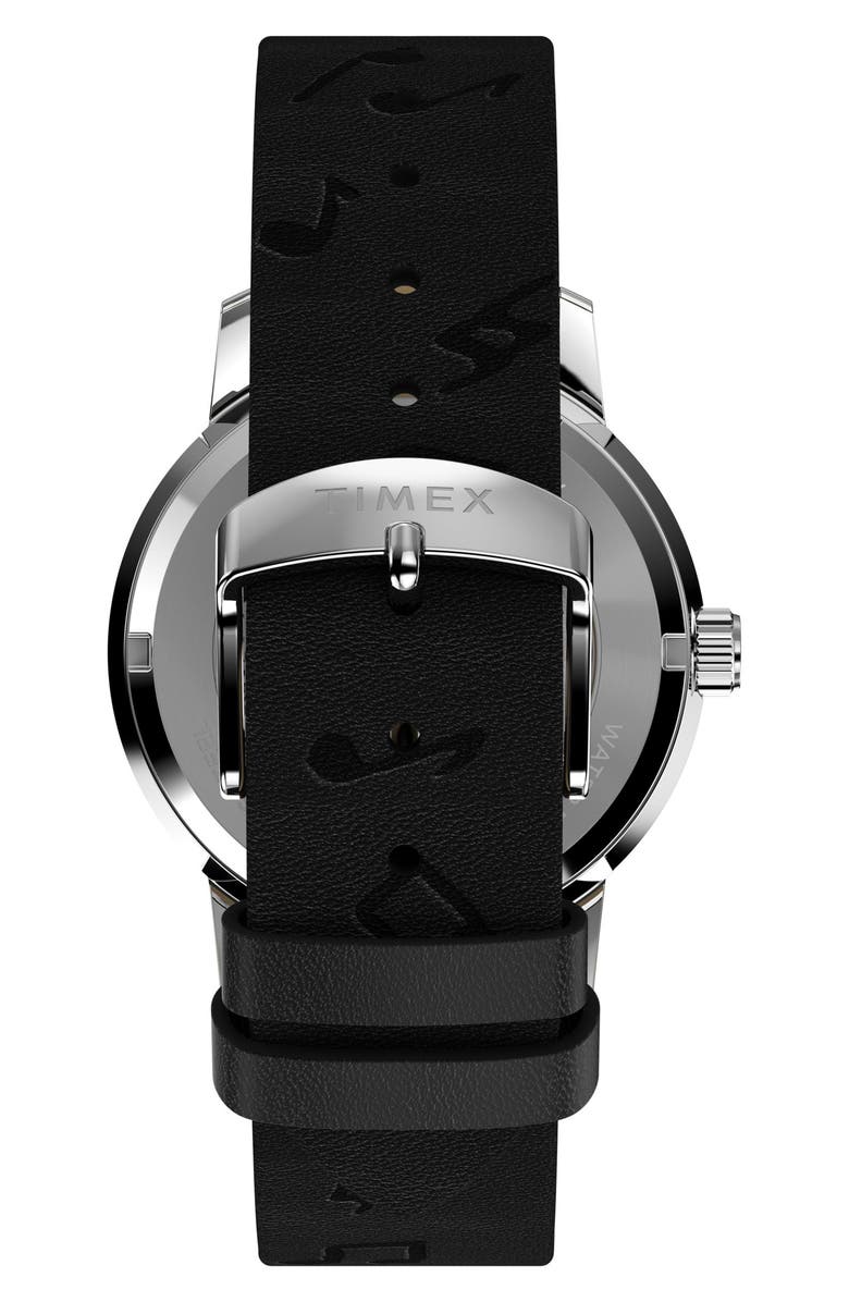 Timex<sup
®</sup
x Peanuts Marlin<sup
®</sup
Saxophonist Automatic Leather Strap Watch, 40mm, Alternate, color, Silver