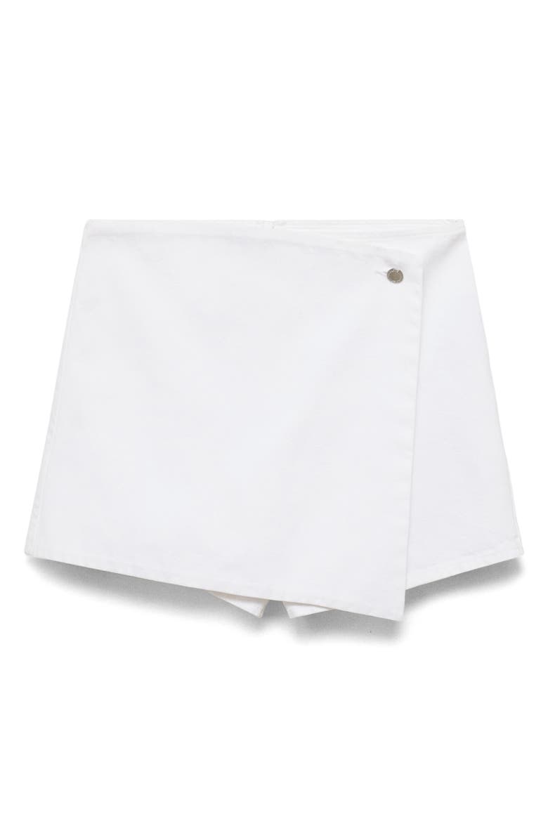 MANGO Faux Wrap Denim Skort, Main, color, White