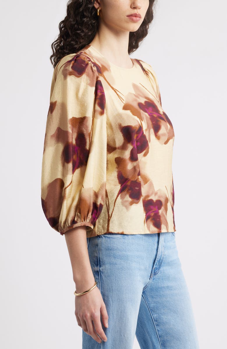 Nordstrom Print Blouson Sleeve Top, Alternate, color, Yellow- Tan Dancing Poppy