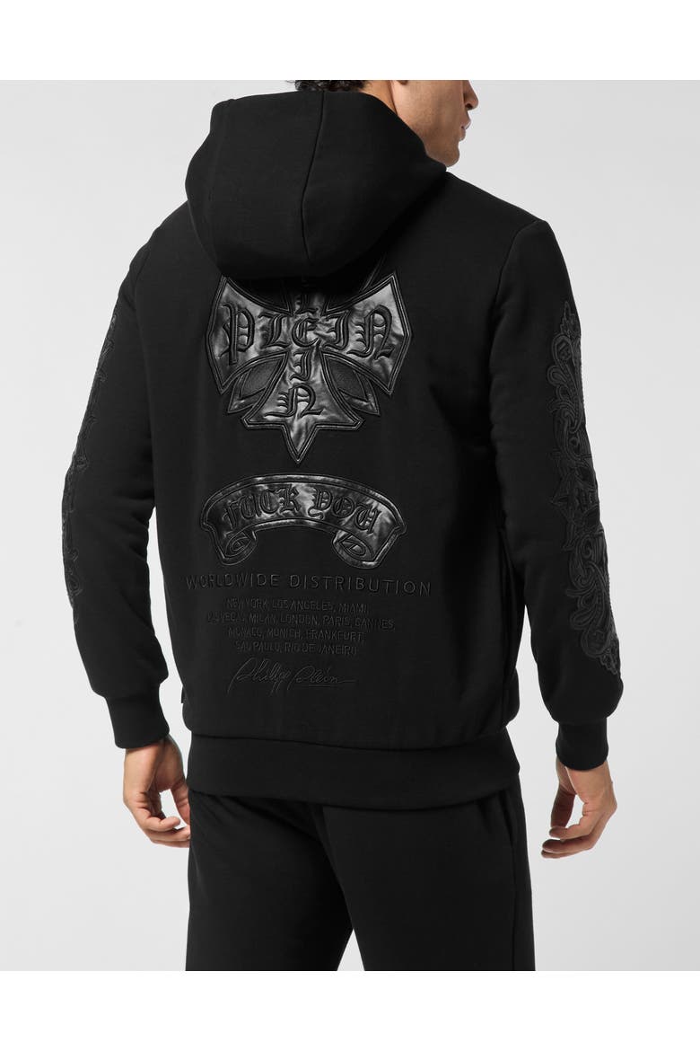 Zip Hoodie With Leather Inserts Chrome Crest Men, Alternate, color, black