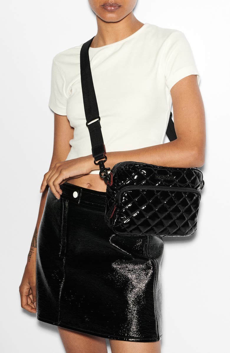 MZ Wallace Small Metro Quilted Nylon Camera Bag, Alternate, color, Black Lacquer