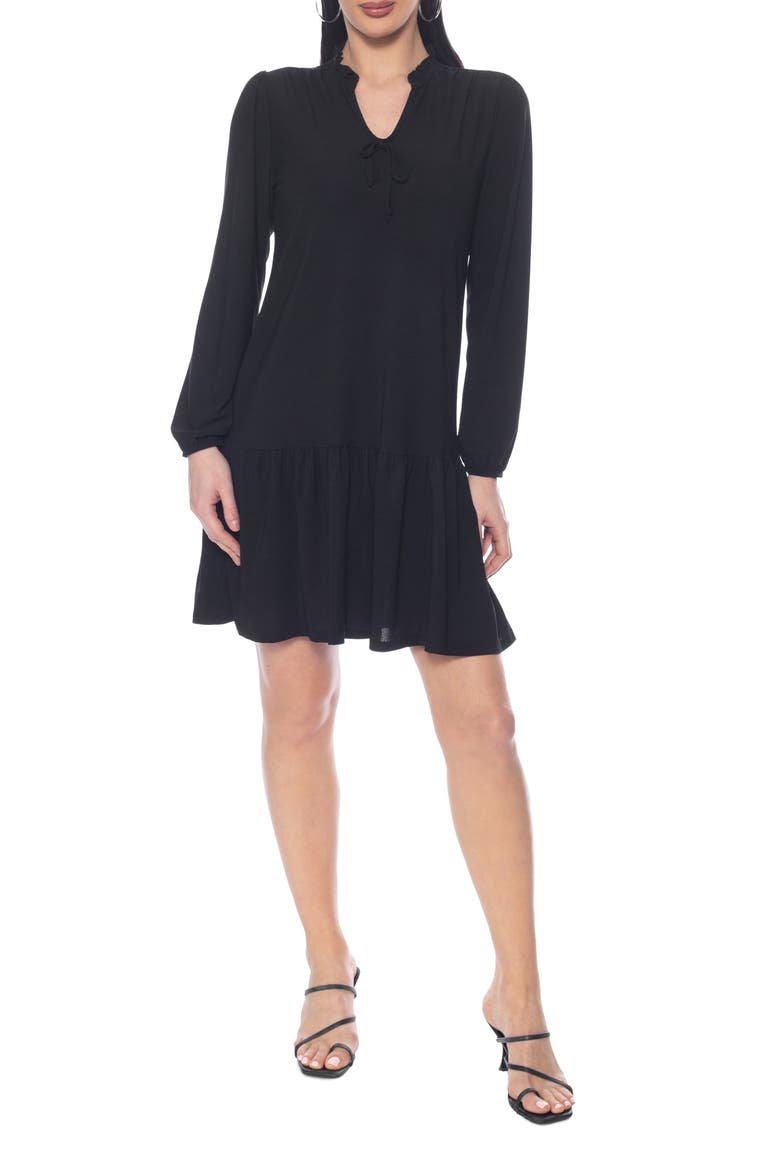 Flounce Long Sleeve Dress, Main, color, BLACK