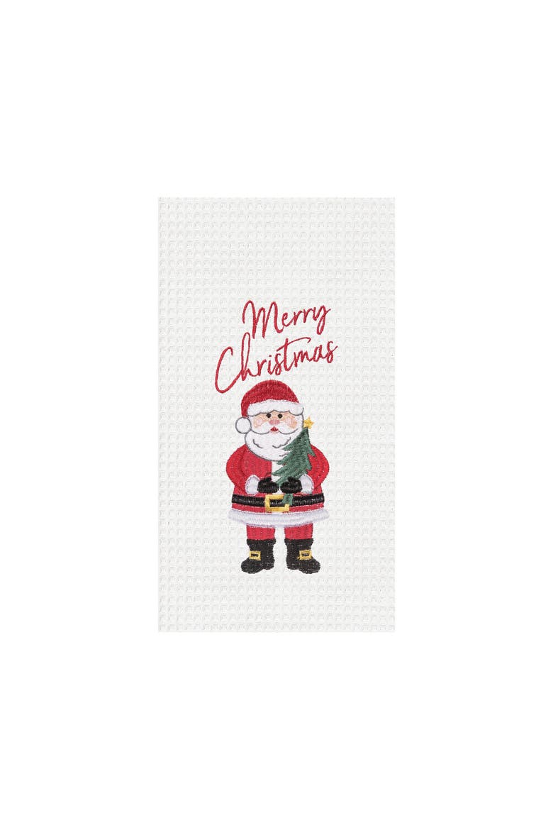 Merry Christmas Santa Embroidered Waffle Weave Kitchen Towel, Main, color, White