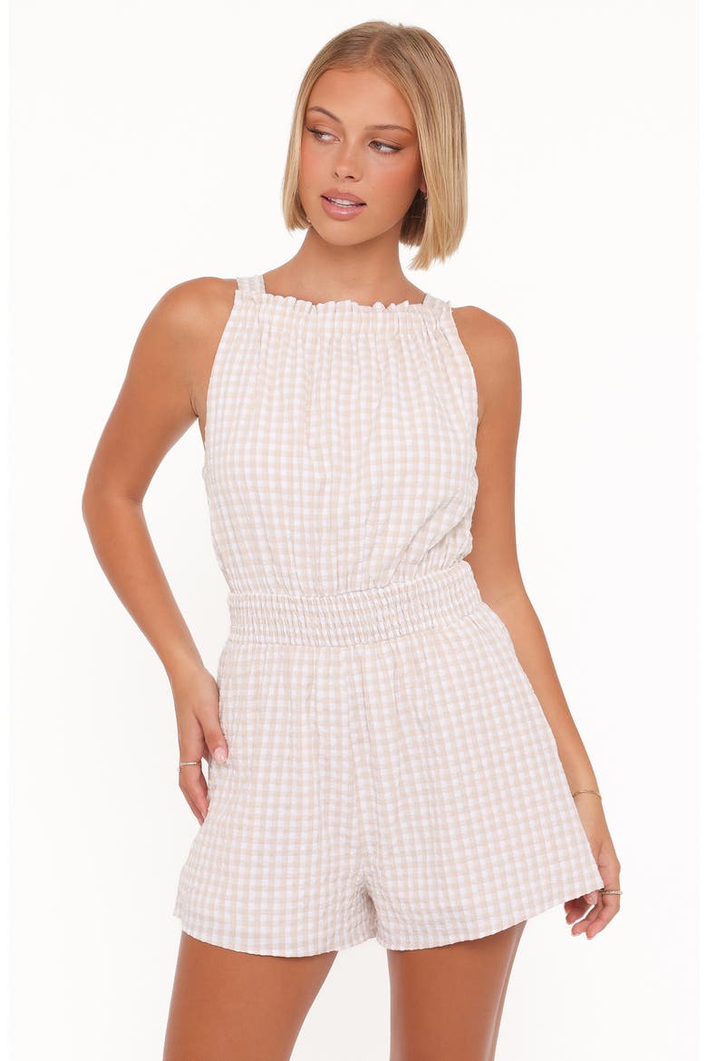 Felicity Gingham Romper, Alternate, color, BEIGE GINGHAM