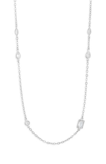 Nordstrom Rack Bezel Cz Station Chain Necklace In Clear- Silver