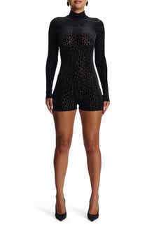 Burnout Mock Neck Long Sleeve Romper