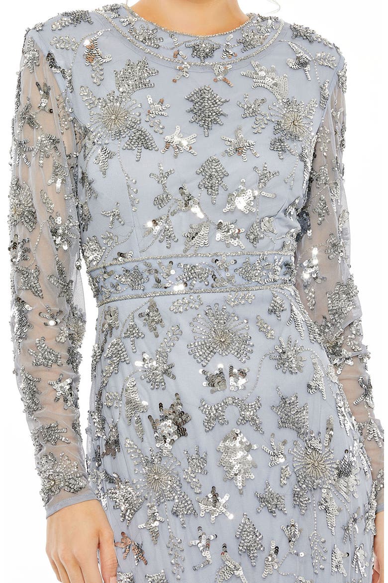 High Neck Long Sleeve Embellished Column Gown, Alternate, color, SLATE BLUE