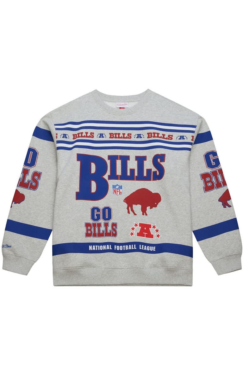 Mitchell & Ness Men's Mitchell & Ness Heather Gray Buffalo Bills All Over Print Vintage Fleece Crewneck Sweatshirt, Alternate, color, Heather Gray